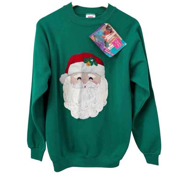 Hanes Sweaters - NWT Vintage 80s Hanes Handmade Santa Holiday Grandma Sweatshirt Sz L USA Iron On